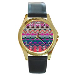 Waves And Other Shapes			round Gold Metal Watch by LalyLauraFLM