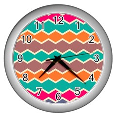 Colorful Chevrons Pattern			wall Clock (silver) by LalyLauraFLM