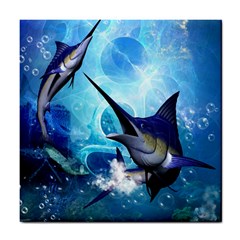 Awersome Marlin In A Fantasy Underwater World Tile Coasters by FantasyWorld7