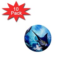 Awersome Marlin In A Fantasy Underwater World 1  Mini Buttons (10 Pack)  by FantasyWorld7