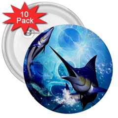 Awersome Marlin In A Fantasy Underwater World 3  Buttons (10 Pack)  by FantasyWorld7