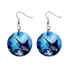 Awersome Marlin In A Fantasy Underwater World Mini Button Earrings by FantasyWorld7