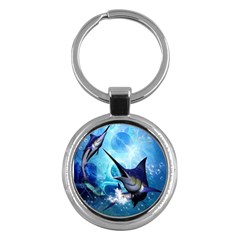 Awersome Marlin In A Fantasy Underwater World Key Chains (round)  by FantasyWorld7