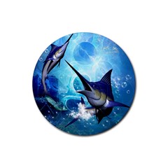 Awersome Marlin In A Fantasy Underwater World Rubber Round Coaster (4 Pack)  by FantasyWorld7