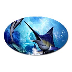 Awersome Marlin In A Fantasy Underwater World Oval Magnet by FantasyWorld7