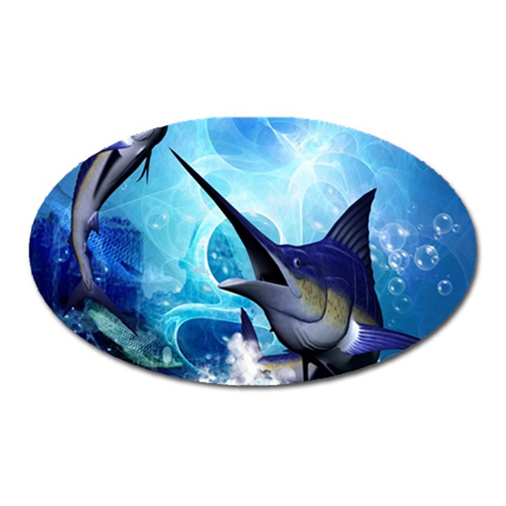 Awersome Marlin In A Fantasy Underwater World Oval Magnet