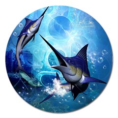 Awersome Marlin In A Fantasy Underwater World Magnet 5  (round) by FantasyWorld7