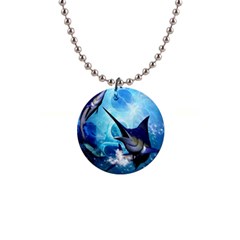 Awersome Marlin In A Fantasy Underwater World Button Necklaces by FantasyWorld7