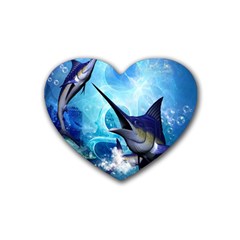 Awersome Marlin In A Fantasy Underwater World Heart Coaster (4 Pack)  by FantasyWorld7