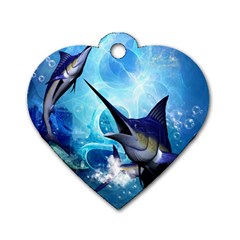 Awersome Marlin In A Fantasy Underwater World Dog Tag Heart (two Sides) by FantasyWorld7