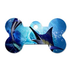 Awersome Marlin In A Fantasy Underwater World Dog Tag Bone (one Side) by FantasyWorld7