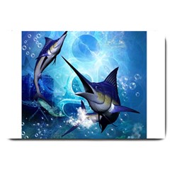 Awersome Marlin In A Fantasy Underwater World Large Doormat  by FantasyWorld7