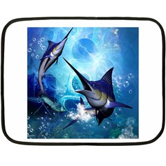 Awersome Marlin In A Fantasy Underwater World Fleece Blanket (mini) by FantasyWorld7