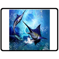 Awersome Marlin In A Fantasy Underwater World Fleece Blanket (large)  by FantasyWorld7