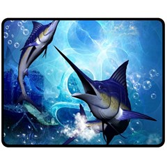 Awersome Marlin In A Fantasy Underwater World Fleece Blanket (medium)  by FantasyWorld7