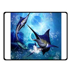 Awersome Marlin In A Fantasy Underwater World Fleece Blanket (small) by FantasyWorld7