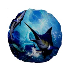 Awersome Marlin In A Fantasy Underwater World Standard 15  Premium Round Cushions by FantasyWorld7