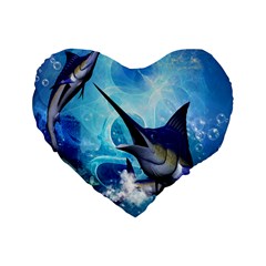 Awersome Marlin In A Fantasy Underwater World Standard 16  Premium Heart Shape Cushions by FantasyWorld7