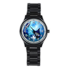 Awersome Marlin In A Fantasy Underwater World Stainless Steel Round Watches by FantasyWorld7