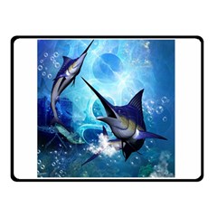 Awersome Marlin In A Fantasy Underwater World Double Sided Fleece Blanket (small)  by FantasyWorld7