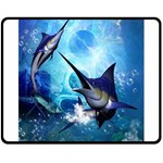 Awersome Marlin In A Fantasy Underwater World Double Sided Fleece Blanket (Medium)  58.8 x47.4  Blanket Front