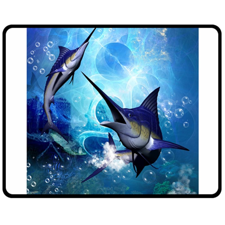 Awersome Marlin In A Fantasy Underwater World Double Sided Fleece Blanket (Medium) 