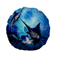 Awersome Marlin In A Fantasy Underwater World Standard 15  Premium Flano Round Cushions by FantasyWorld7