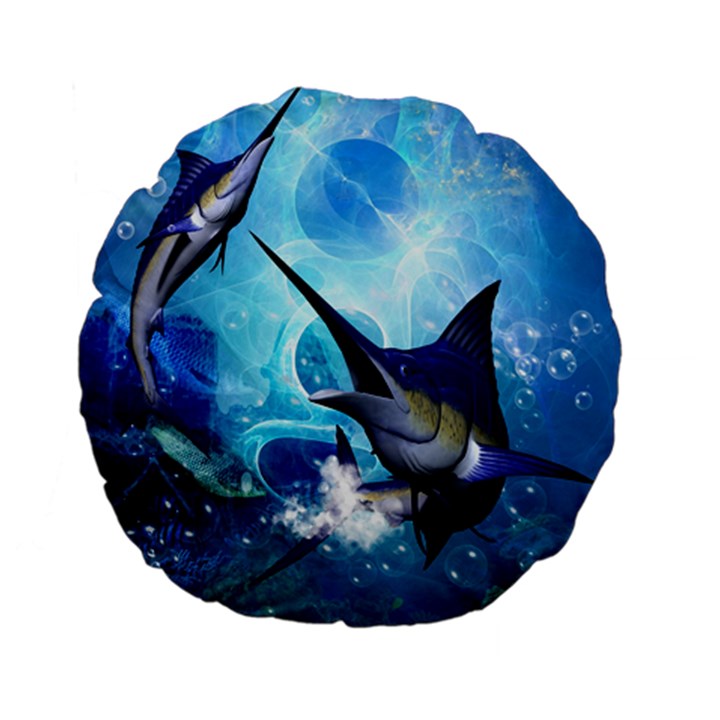 Awersome Marlin In A Fantasy Underwater World Standard 15  Premium Flano Round Cushions