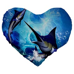 Awersome Marlin In A Fantasy Underwater World Large 19  Premium Flano Heart Shape Cushions by FantasyWorld7