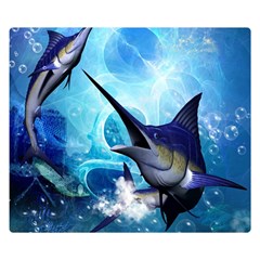 Awersome Marlin In A Fantasy Underwater World Double Sided Flano Blanket (small)  by FantasyWorld7