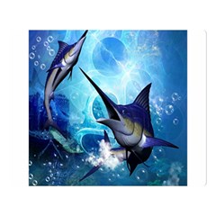 Awersome Marlin In A Fantasy Underwater World Double Sided Flano Blanket (large)  by FantasyWorld7