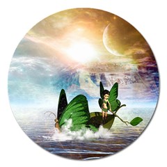 Cute Fairy In A Butterflies Boat In The Night Magnet 5  (round) by FantasyWorld7