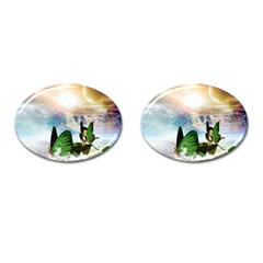 Cute Fairy In A Butterflies Boat In The Night Cufflinks (oval) by FantasyWorld7