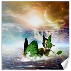 Cute Fairy In A Butterflies Boat In The Night Canvas 16  X 16   by FantasyWorld7