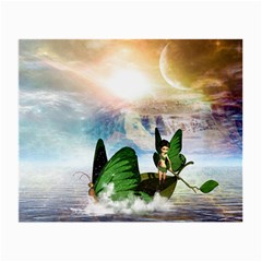 Cute Fairy In A Butterflies Boat In The Night Small Glasses Cloth (2-side) by FantasyWorld7