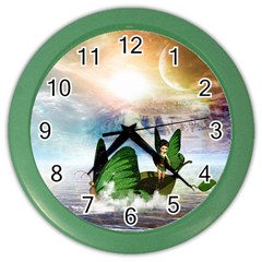 Cute Fairy In A Butterflies Boat In The Night Color Wall Clocks by FantasyWorld7