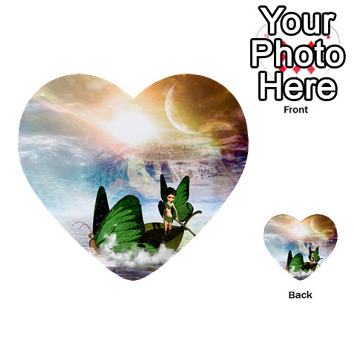 Cute Fairy In A Butterflies Boat In The Night Multi-purpose Cards (Heart) 