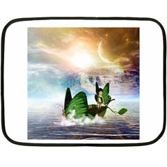 Cute Fairy In A Butterflies Boat In The Night Fleece Blanket (mini) by FantasyWorld7