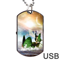 Cute Fairy In A Butterflies Boat In The Night Dog Tag Usb Flash (one Side) by FantasyWorld7