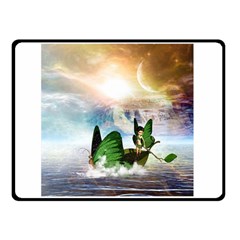 Cute Fairy In A Butterflies Boat In The Night Double Sided Fleece Blanket (small)  by FantasyWorld7