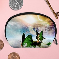 Cute Fairy In A Butterflies Boat In The Night Accessory Pouches (large)  by FantasyWorld7