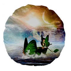 Cute Fairy In A Butterflies Boat In The Night Large 18  Premium Flano Round Cushions by FantasyWorld7