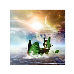 Cute Fairy In A Butterflies Boat In The Night Small Satin Scarf (square)  by FantasyWorld7