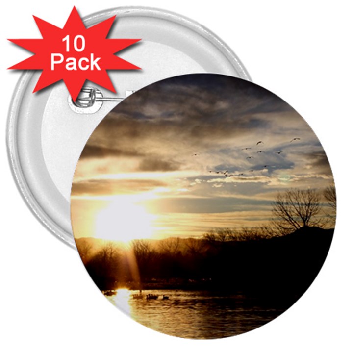 SETTING SUN AT LAKE 3  Buttons (10 pack) 