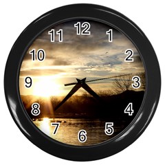 Setting Sun At Lake Wall Clocks (black) by trendistuff