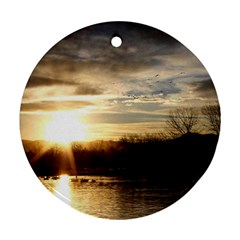 Setting Sun At Lake Round Ornament (two Sides)  by trendistuff