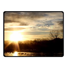 Setting Sun At Lake Fleece Blanket (small) by trendistuff