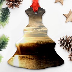 Setting Sun At Lake Christmas Tree Ornament (2 Sides) by trendistuff