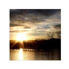 Setting Sun At Lake Small Satin Scarf (square)  by trendistuff