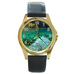 Jiuzhaigou Valley 2 Round Gold Metal Watches by trendistuff